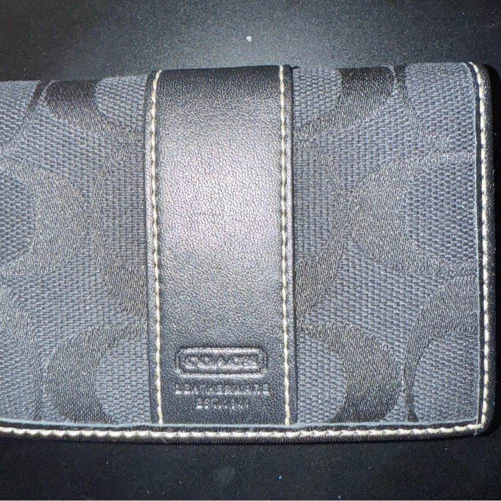 COACH Signature Hampton ID Business Card Case Black Canvas Leather EUC - Picture 2 of 7